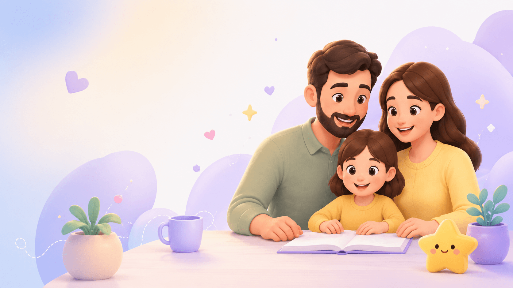 Família reunida em um momento acolhedor de leitura e convivência